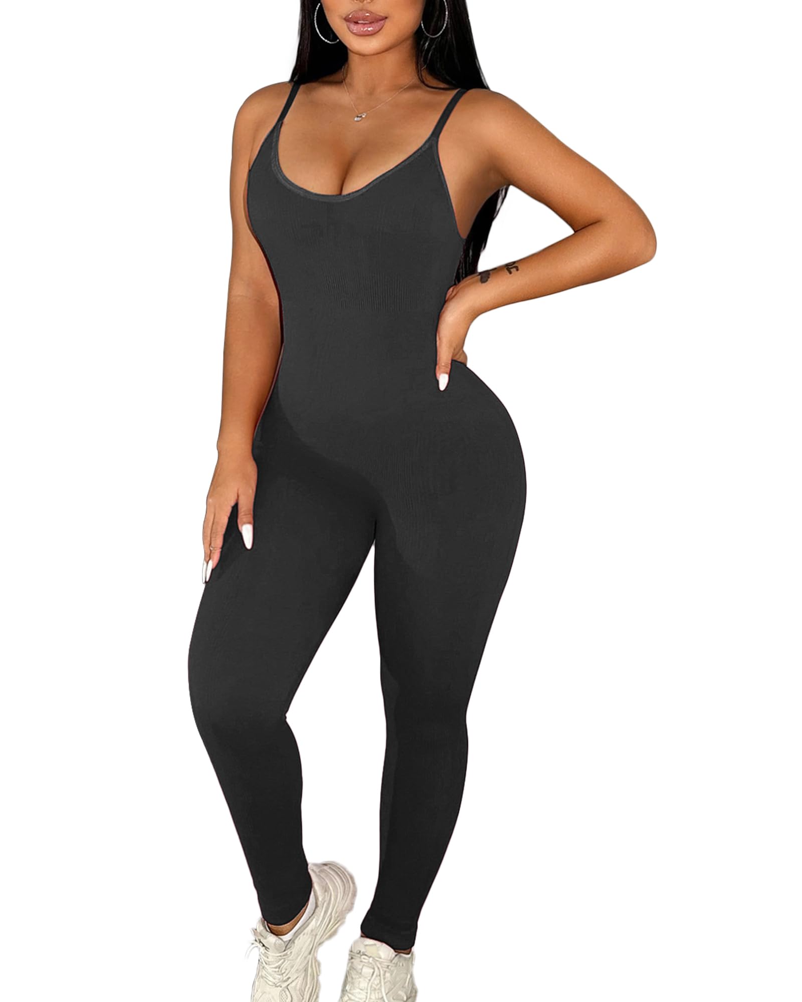 Workout Jumpsuits for Women Gym Clothes Bodycon Jumpsuit One Piece Bodysuit  Outfits Romper Yoga Body Suit Tight Onesie - Main Image