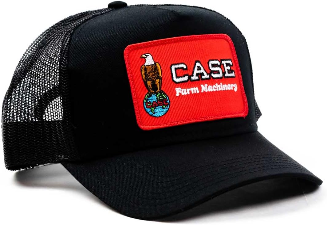 Case Tractor Hat, Black Mesh, Farm Machinery Eagle Logo CE5BM