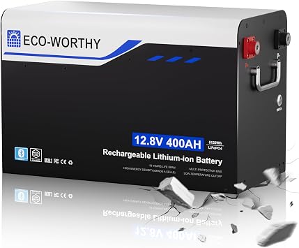 ECO-WORTHY 12V 400AH Metal Case LiFePO4 Lithium Battery with Bluetooth, Built in 250A BMS, Low-Temp Protection, 5120Wh Max for RV, Camper, Travel Trailer, Off-Grid