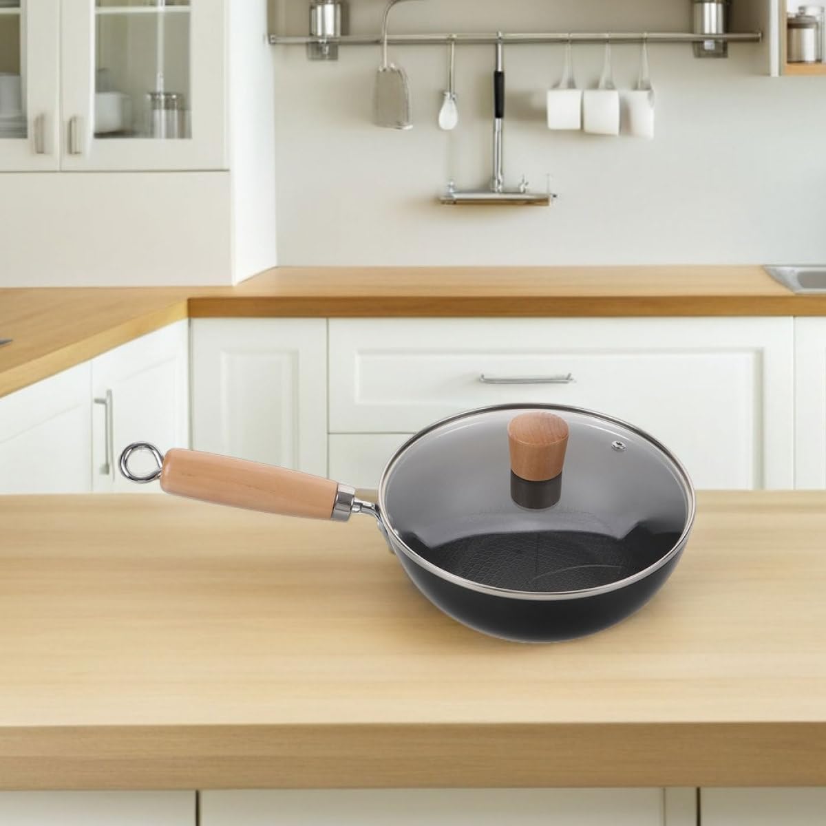 VALICLUD Cast Iron Skillet with Lid 24cm Nonstick Traditional Wok for Gas and Electric Stove Cooktops Sturdy Stir Fry Pan for Home Cooking