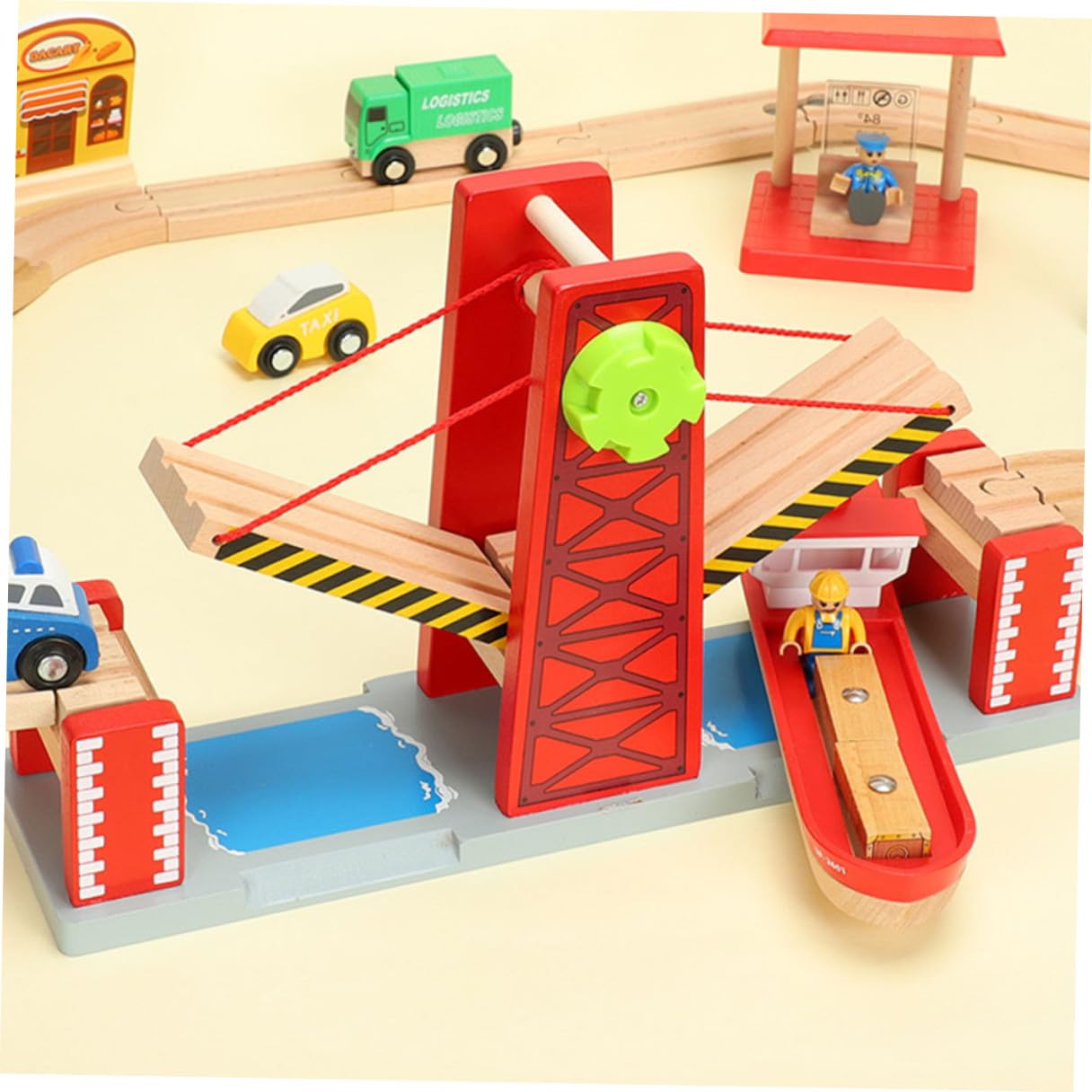 Ponte Levatoio per Trenino in Legno e Plastica, Set Rosso
