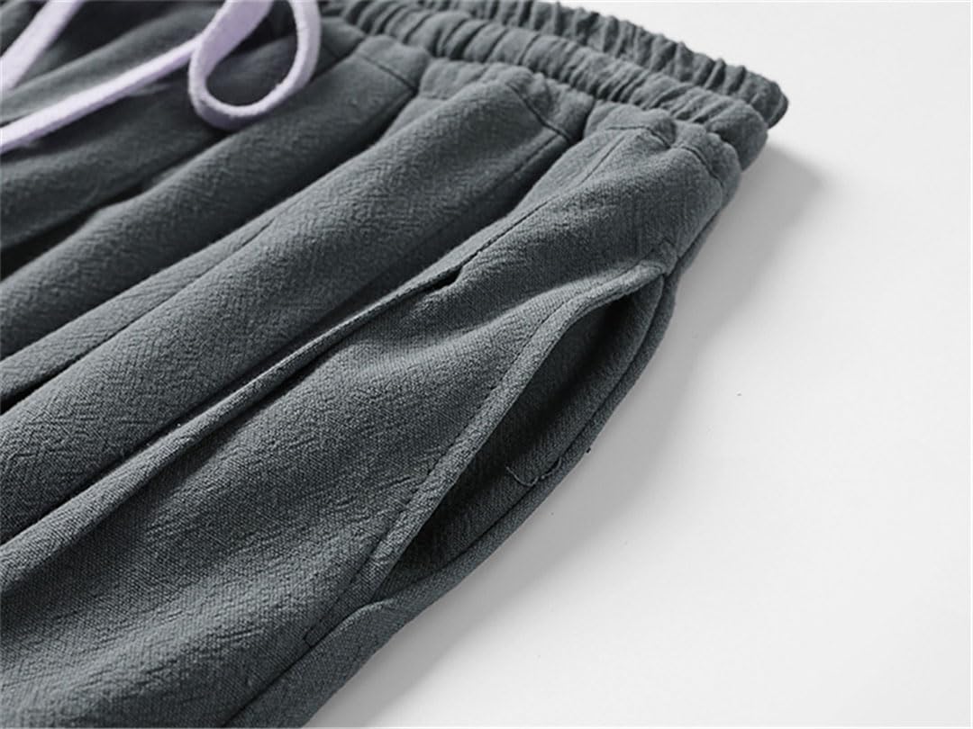 Vogrtcc Pantaloni di Lino Taglie Forti Pantaloni di Lino Casual da Uomo Pantaloni Larghi in Vita Elastica Estiva
