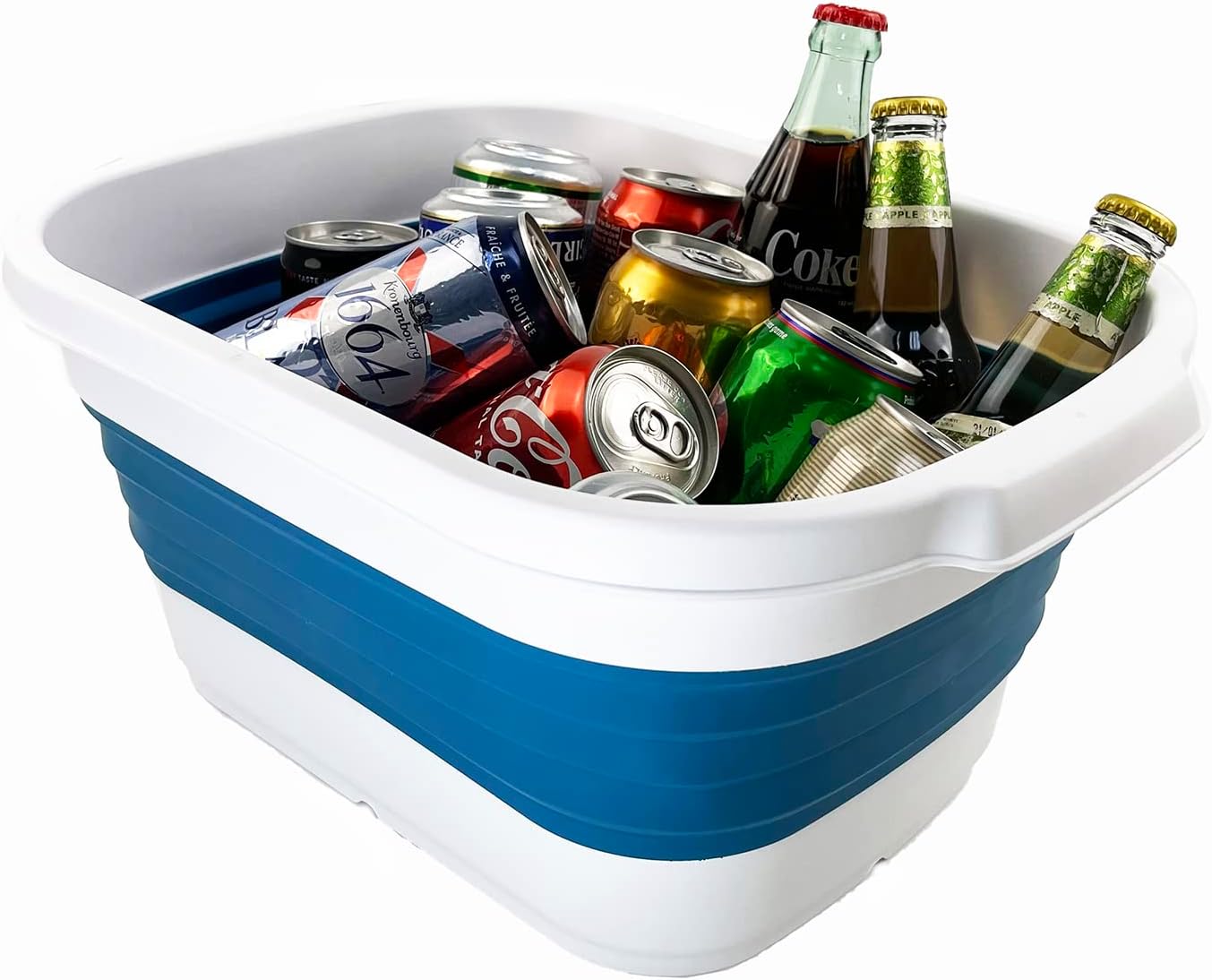 SAMMART 13L (3.4 Gallons) Collapsible Tub - Portable Outdoor Picnic Basket - Space Saving Storage Container (White/Stone Blue (Set of 2))…