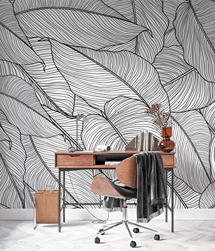 Palm Leaves Line Art Pattern Peel and Stick Wallpaper |