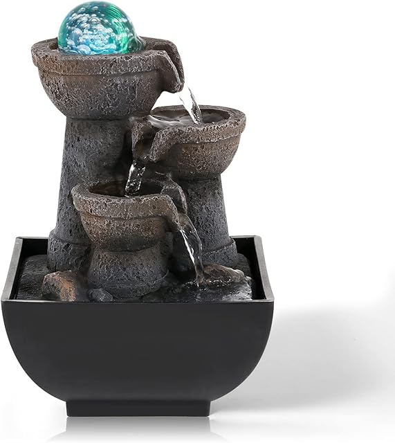 Dyna-Living Tabletop Water Fountain,Environmental Resin Meditation Fountain, Desktop Retro Waterfall Fountain,Indoor Waterfall Feature with Crystal Ball and Light for Home Office Decor 5''X5''X9''