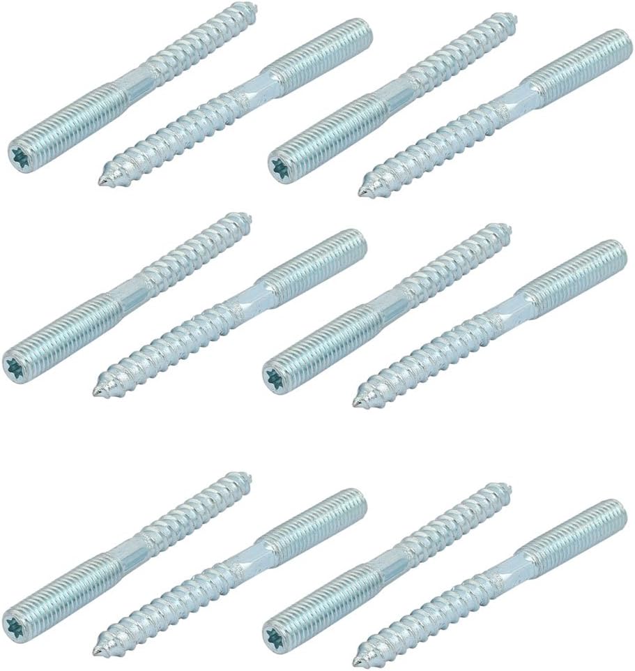 M8x80mm Carbon Home Hardware Steel Zinc Plated Dual End Hanger Bolt Screw Silver Tone 12pcs Model:69as248qo68