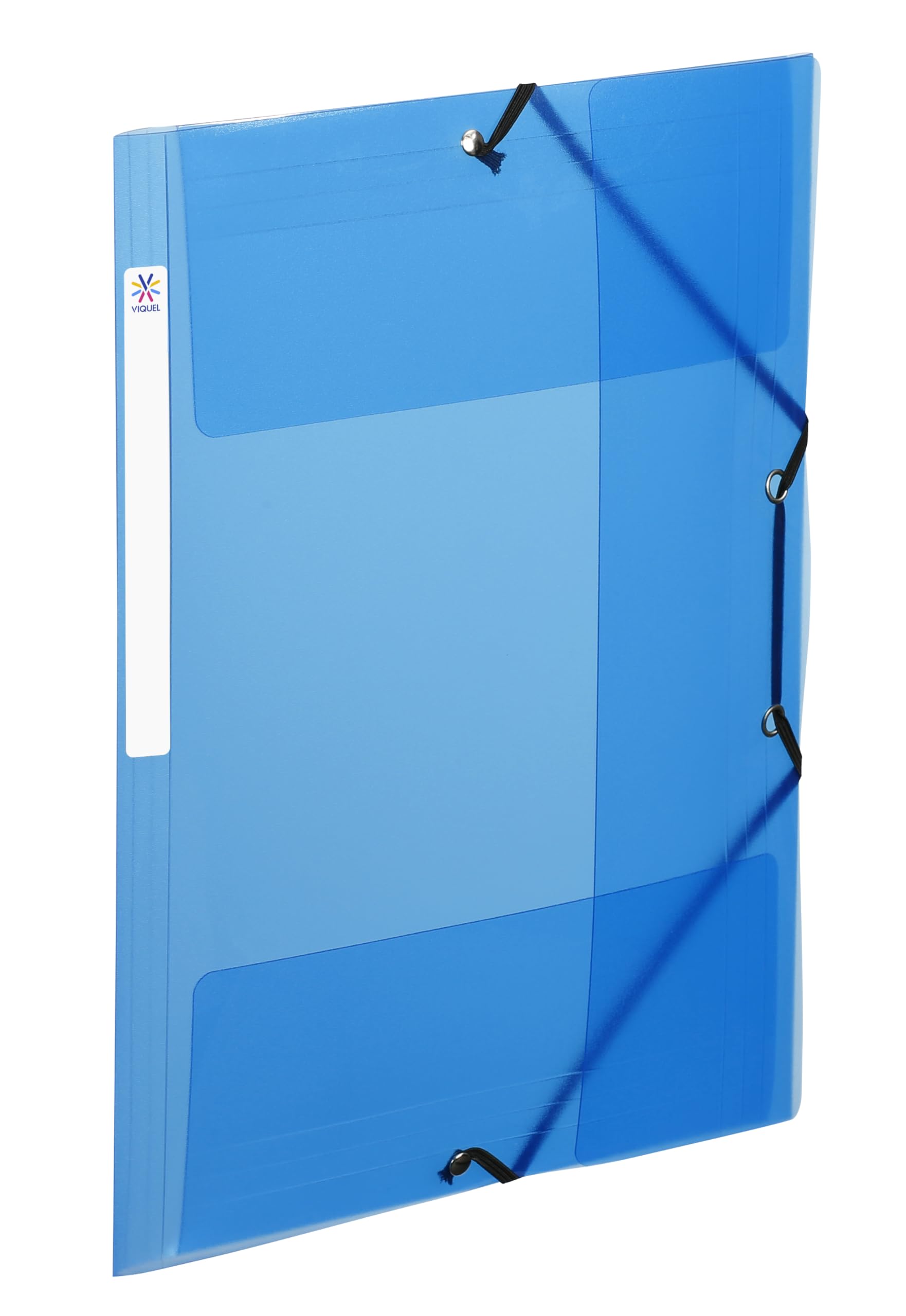 Viquel - A4 Plastic folders with Flaps and ID Label on the Side - Transparent Pockets with Elastic Closure - A4 Document Storage - Translucent Blue