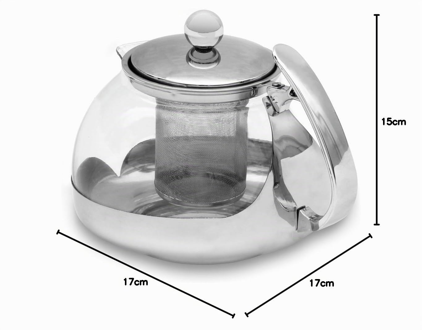 MONZANA® Teekanne mit Siebeinsatz und 4 Gläser 1,2 Liter Hitzebeständig Teesieb Herausnehmbar Glaskanne für losen Tee Edelstahl Deckel Borosilikatglas