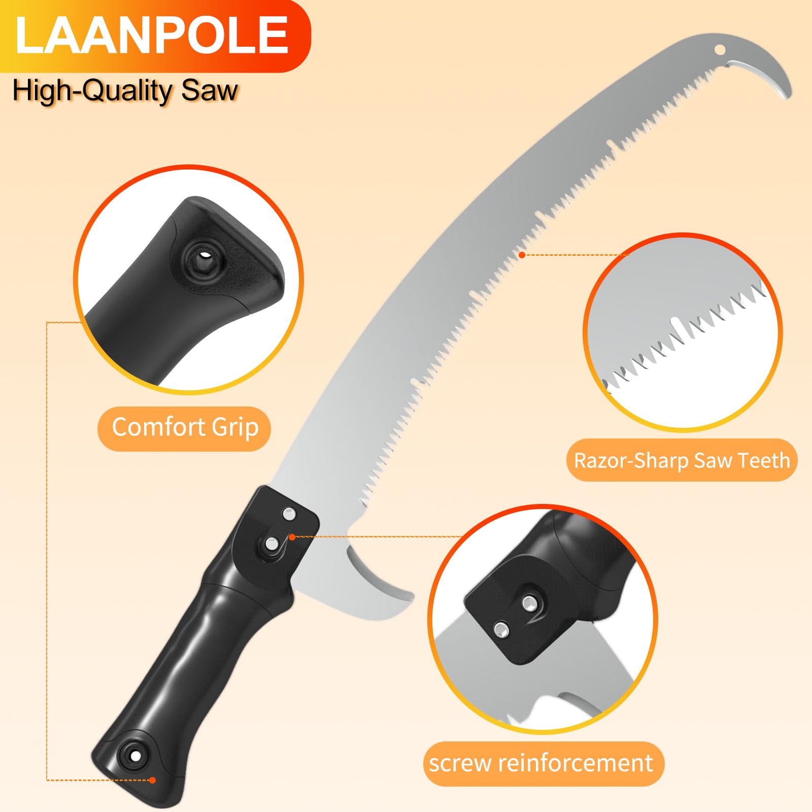 LAANPOLE 26FT Pole Saw, Telescoping Tree Trimmer with 5-20FT Extension Pole, Manual Branches Pruner for Backyard - 3