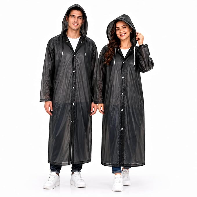 MIKANIX Waterproof Hooded Raincoat for Men & Women | Full Length Reusable PVC Rain Wear | Lightweight Windproof Rain Jacket with Front Button Closure (Pack of 1)