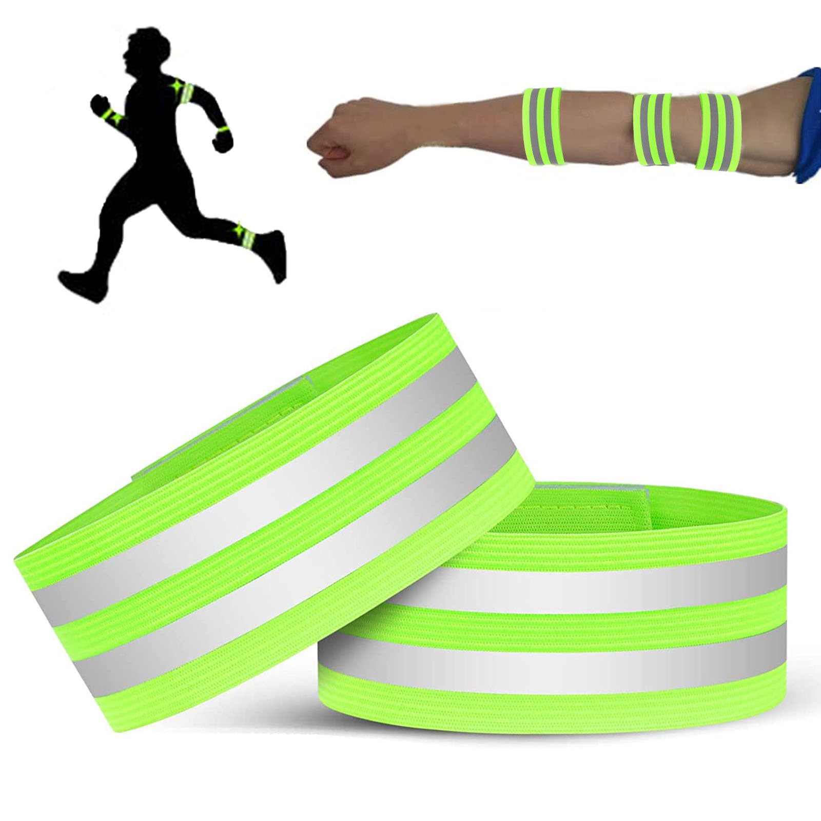 High Visibility Armbands, 2 PCS Reflective Armbands Bike Ankle Bands Running Safety Gear Reflective Elasticated Wristbands Hi Vis Security Arm Ankle Straps Belts For Walking Cycling, Night Activities