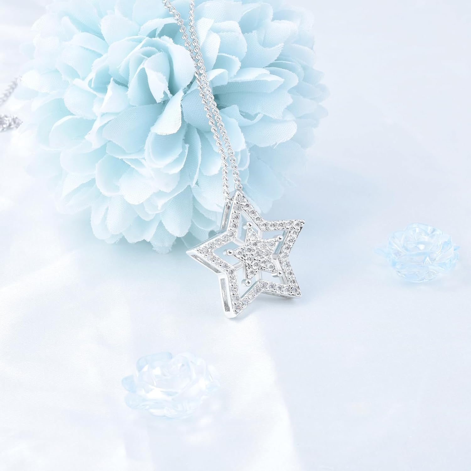 Generic Sterling Silver Star Pendant Necklace - Hypoallergenic Cubic Zirconia Charm Necklace Statement Necklace Dainty Silver Chain Necklace Y2K Adjustable Necklace Punk Jewelry for Women Men Gifts - Image 6