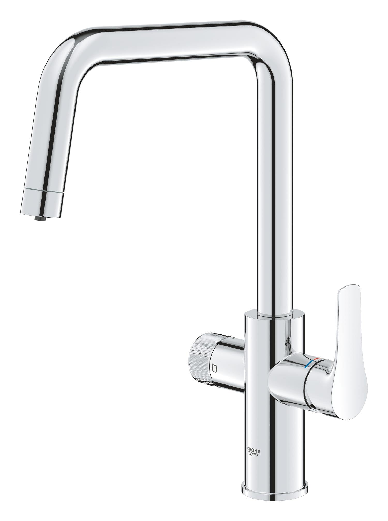 GROHE Blue Pure, Küchenarmatur, mit Filterfunktion (Gefiltertes Wasser: separater Griff, Filter unterhalb Spüle, Wasserhahn 150° schwenkbar, U-Auslauf, ohne Filter), chrom, 30583000