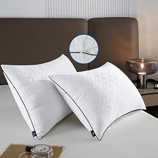 JSWF Bed Pillows for Sleeping Queen Size 2 Packs,Ultra Soft Fluffy ,Premium Soft Down Alternative Fill Set of 2 for Back,Zipper Opening Design, can add and Remove Filler According to Your Needs - Amazon product rated Grade A