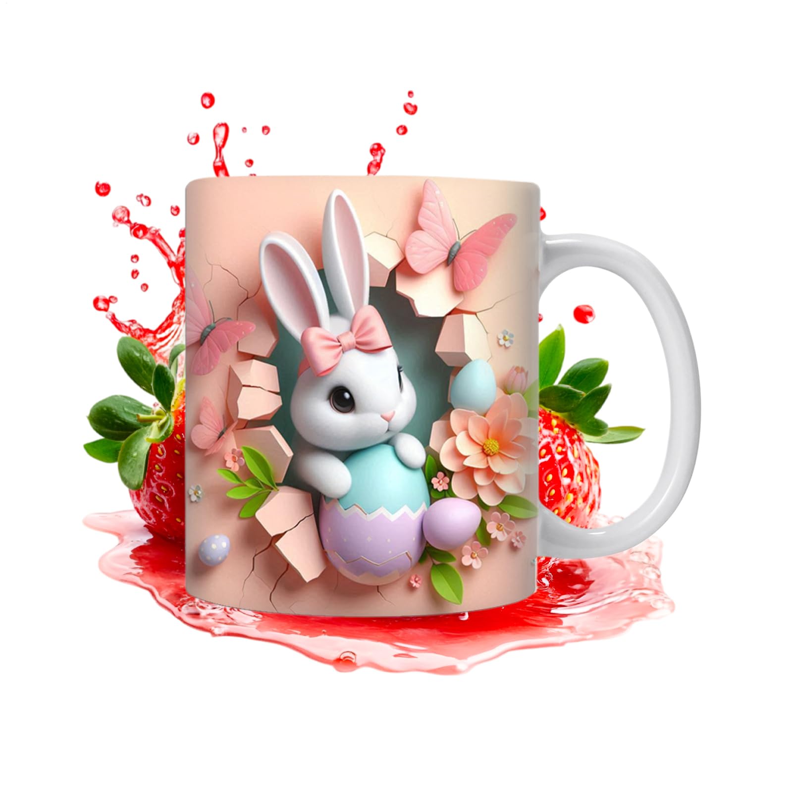 Easter Bunny Coffee Mug, 350ml Ceramic Cute Spring Rabbits Cup, Easter Egg Mug Bunny Water Cup, Farmhouse Rabbits Drinkware for Coffee Tea Drinks Party Supplies