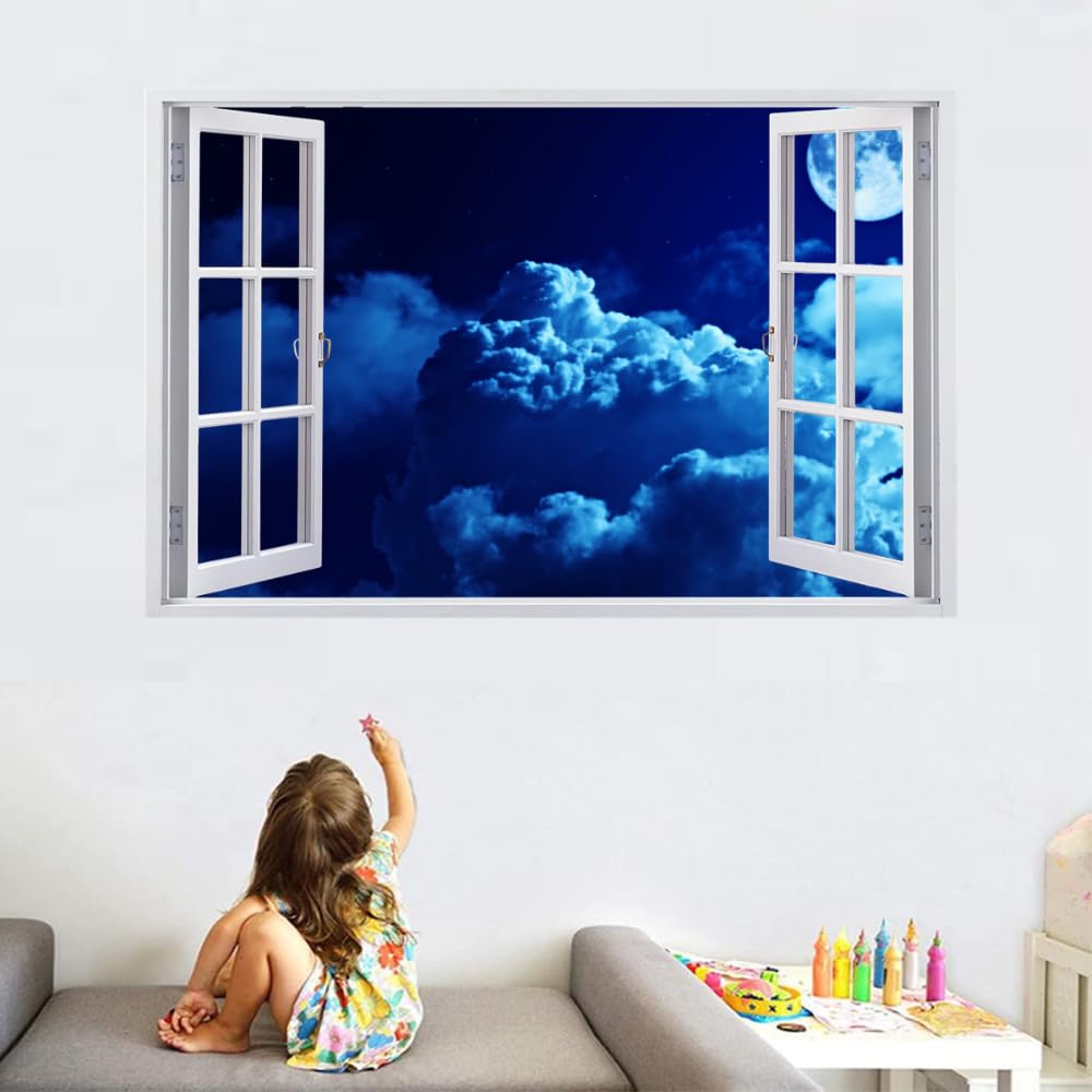 Stickers Muraux 3D Brisé Lune Décoration De La Maison Amovible En Vinyle De Tatouage Mural Décalcomanies Art Pour Bébé Pépinière Fille Garçon Enfants Chambre 110x70cm