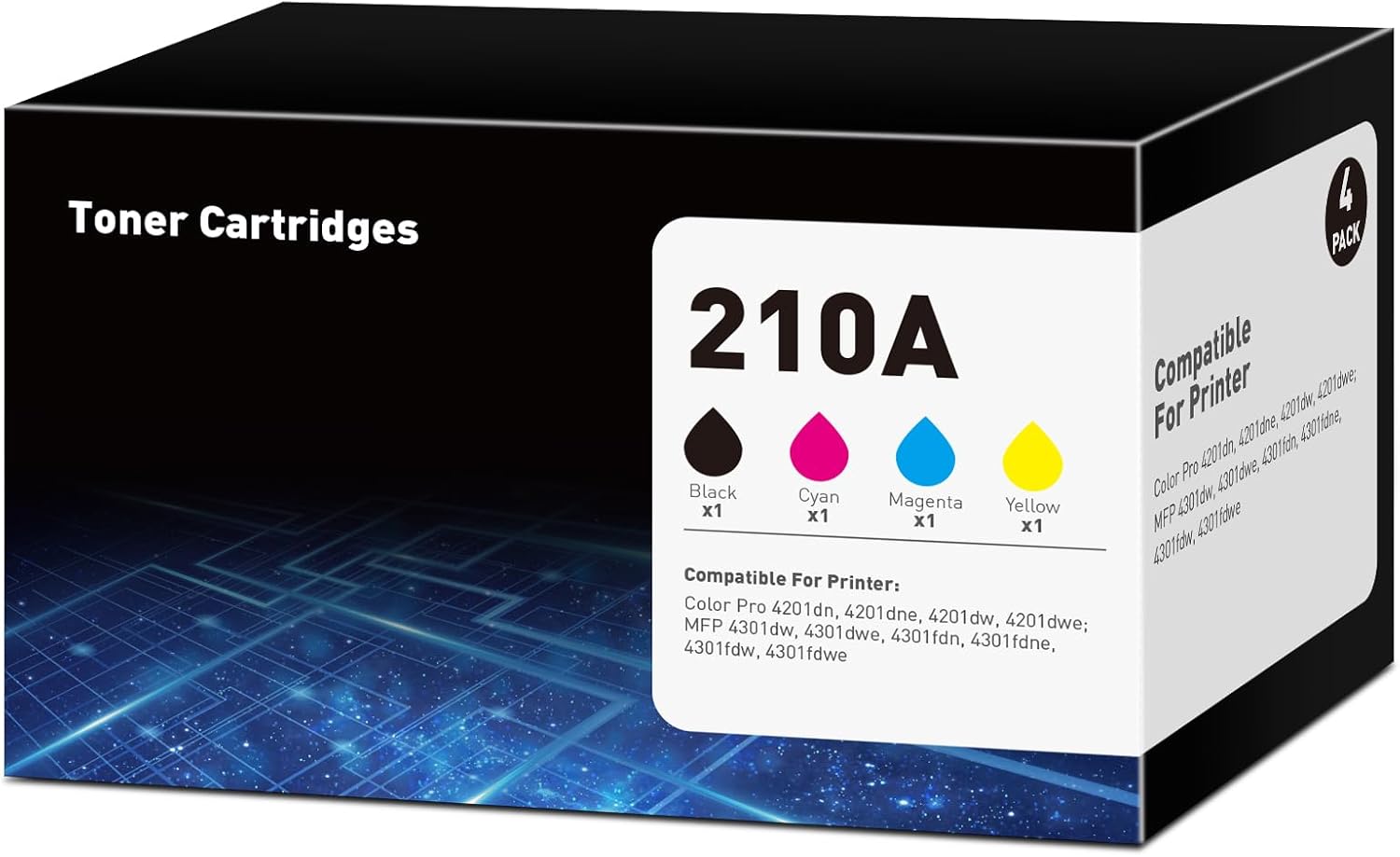 210A Toner Cartridge Compatible for HP 210A 210 210X Toner Cartridges Replacement for HP Color Laser Jet Pro MFP 4301fdn Pro 4201dw 4201dn W2100X W2100A Printer Black Cyan Magenta Yellow 4 Pack