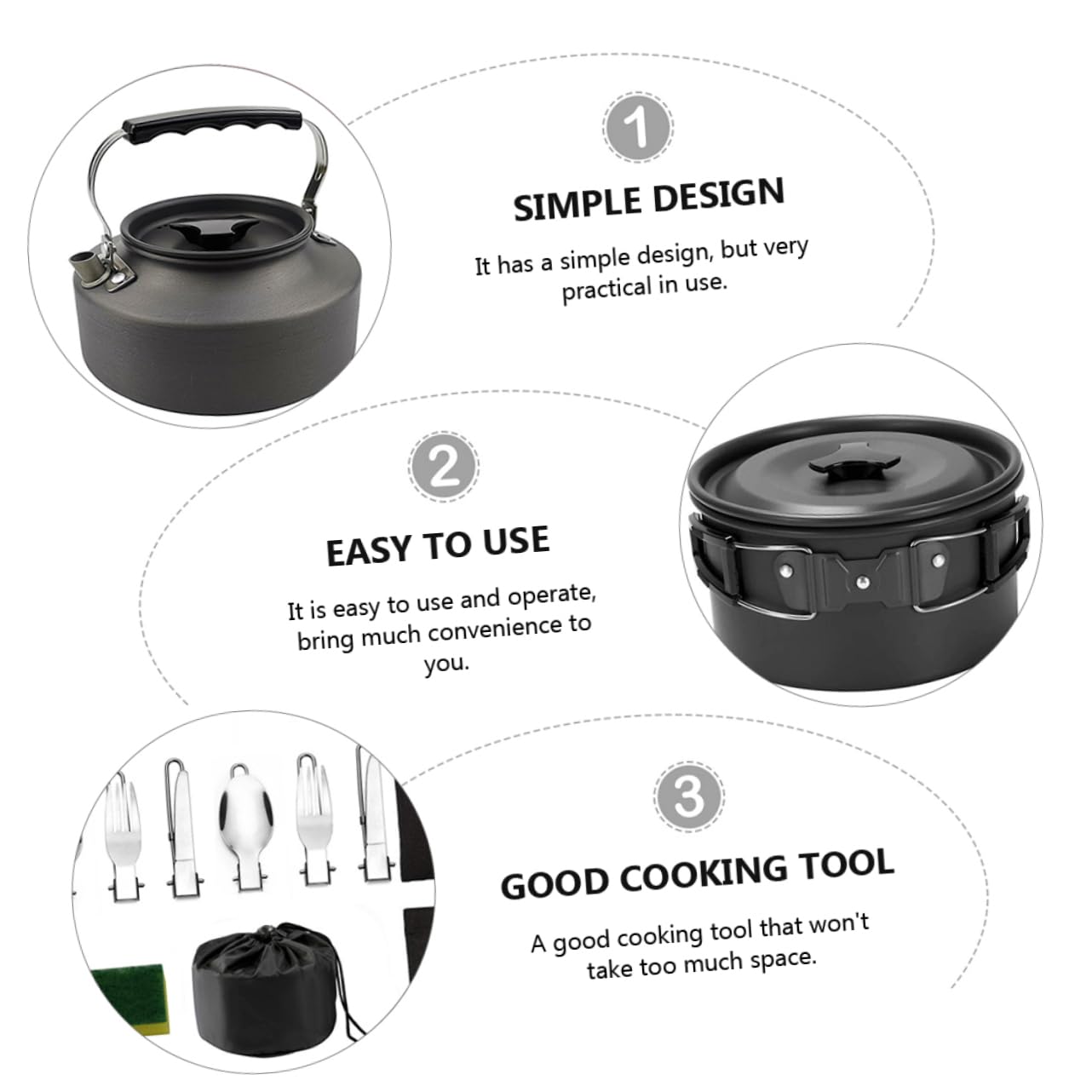 Toyvian Ensemble Cuisine pour Randonnée 2-3 Personnes Ustensiles Cuisine Pliable en Alliage Pot de Survie pour Camping Couverts pour Pique-Niques