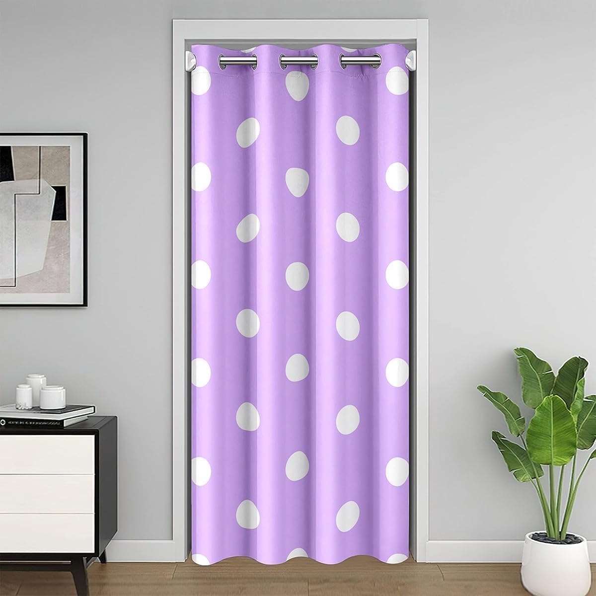 jejeloiu Polka Dot Door Curtain for Doorway Privacy Purple White Closet Cover Geometric Plaid Room Divider Curtain 59" x 80" Modern Cute Bedroom Living Room Window Treatments