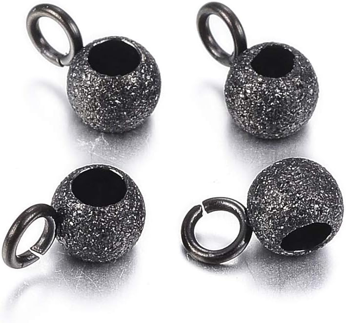 100Pcs 4mm Stainless Steel Round Bail Beads Hanger Links Gunmetal Textured Rondelle Dangle Charm Pendants for European Bracelet Jewelry Making