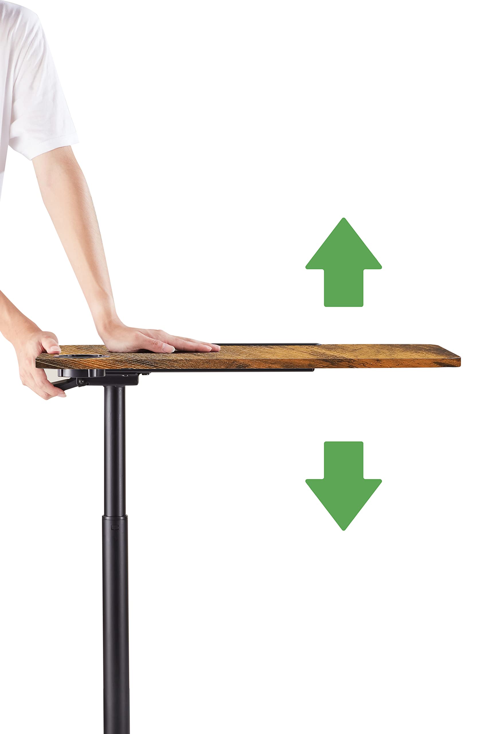 ETHU Höhenverstellbarer Beistelltisch mit 4 Rollen, Mobiler Stehpult & Laptoptisch, Überbett-Tisch für Pflegebett & Krankenhaus, Schreibtisch für Büro & Homeoffice (Walnuss)