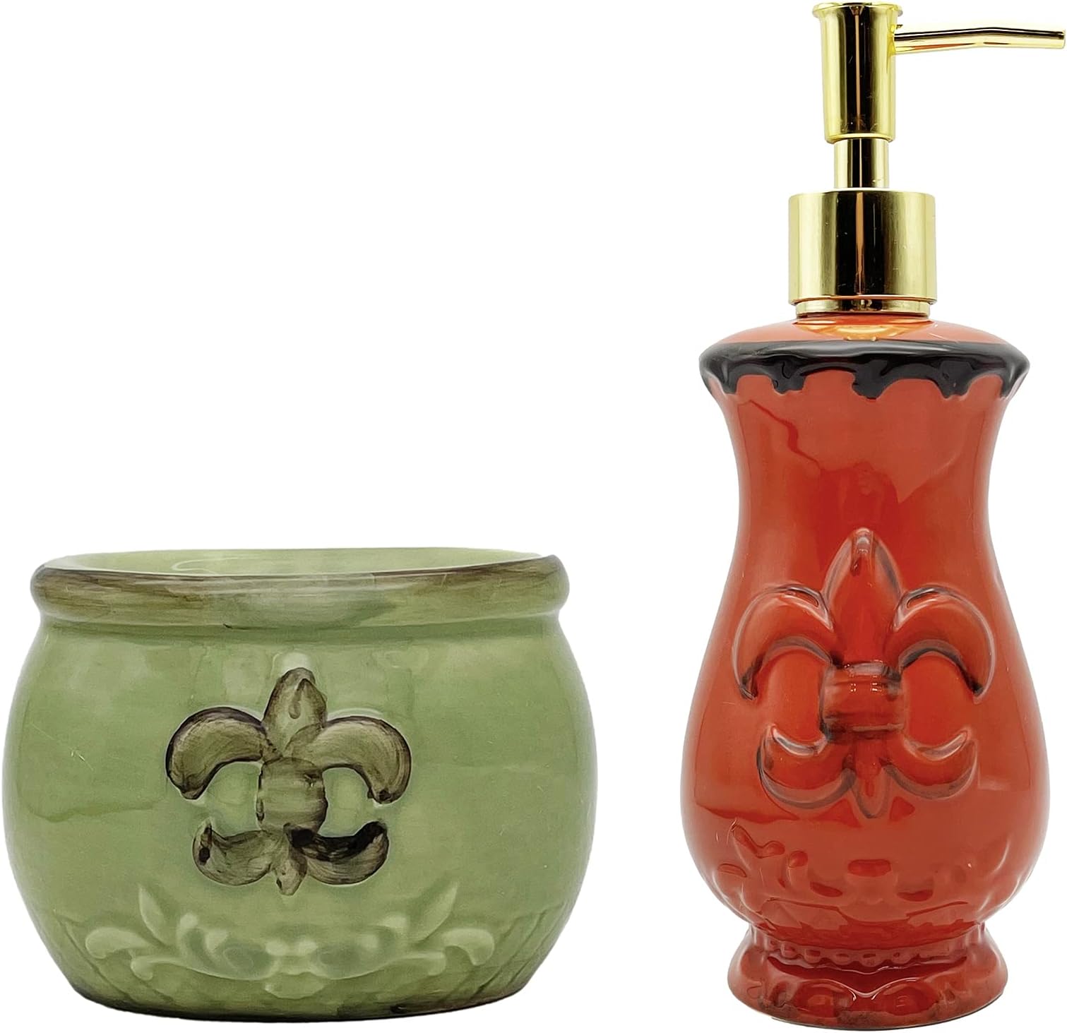 ACK Tuscany Colorful Hand Painted Fleur De Lis Canisters, Set of 4, 82001 10x14x15 = 8 (SOAP DISPENSER AND SPONGE HOLDER)