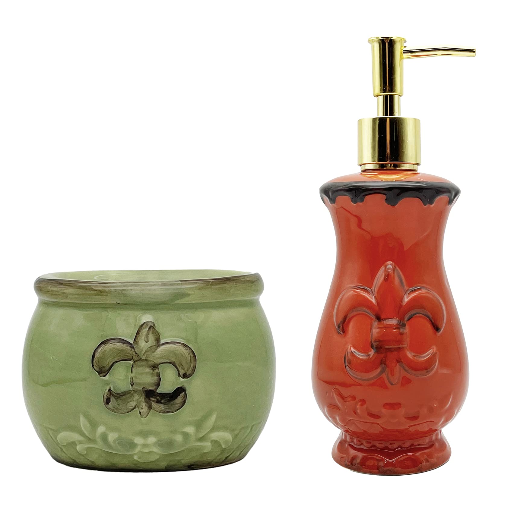 ACK Tuscany Colorful Hand Painted Fleur De Lis Canisters, Set of 4, 82001 10x14x15 = 8 (SOAP DISPENSER AND SPONGE HOLDER)