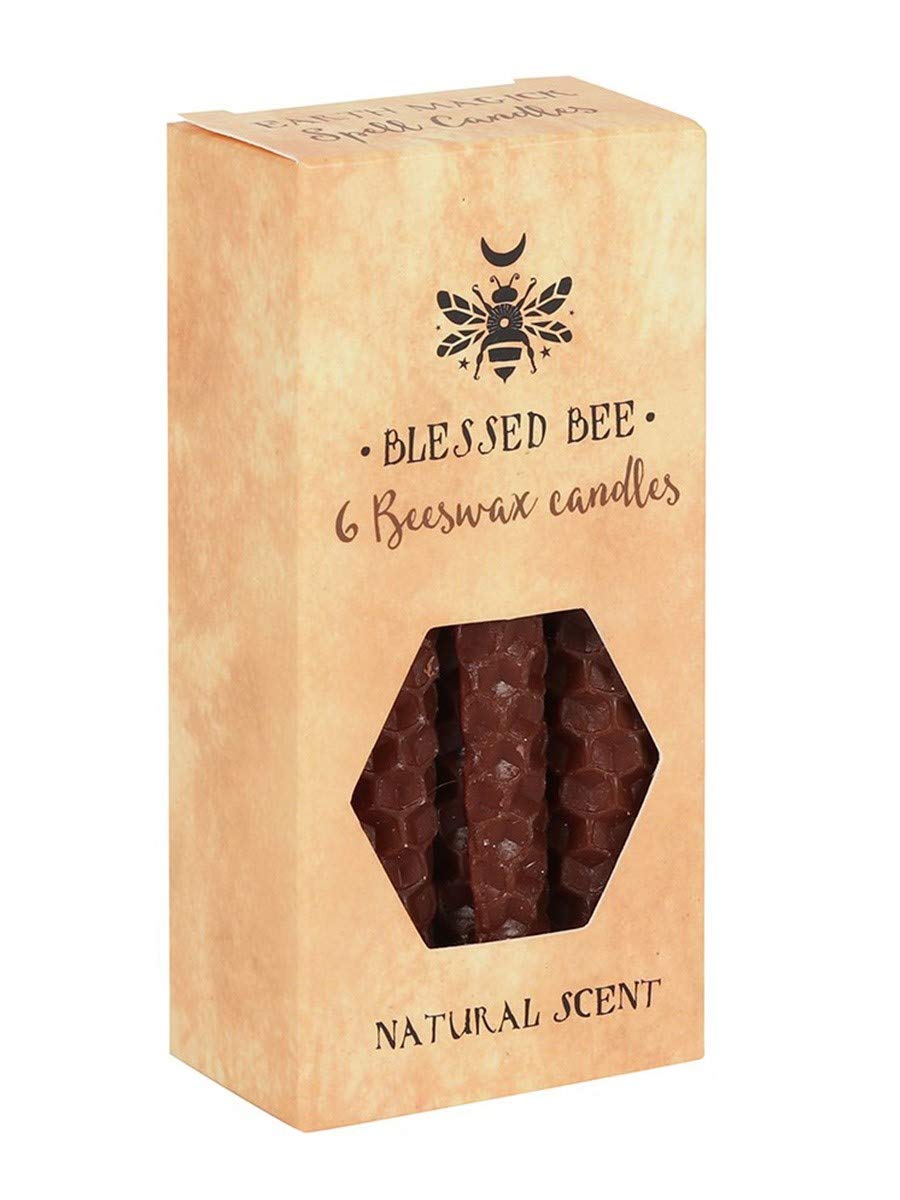 Blessed Bee Majestic Brown Beeswax Spell Candles - 11cm x 5.5cm (Pack of 6) - Long-lasting & Vibrant Decor, Magical Ambience – Perfect for Home & Office