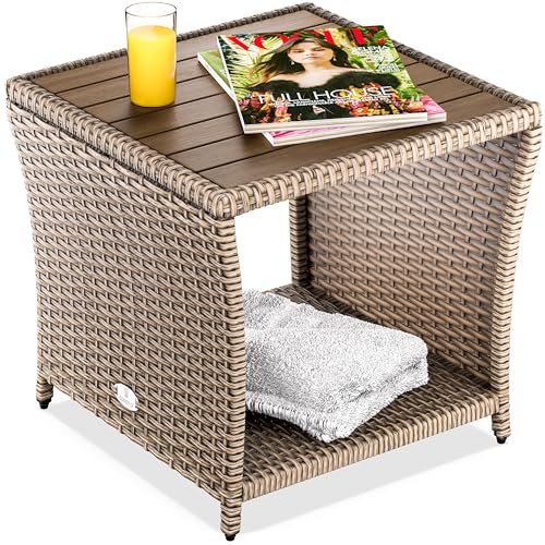 Casaria® Beistelltisch Creme Wetterfest Klein Holz Polyrattan Akazie...