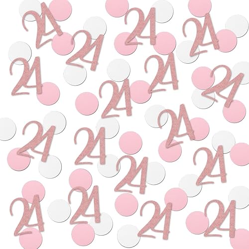 Confeti de oro rosa 24, confeti de cumpleaños con purpurina número 24, 200 piezas de suministros de decoración de mesa para fiesta de aniversario
