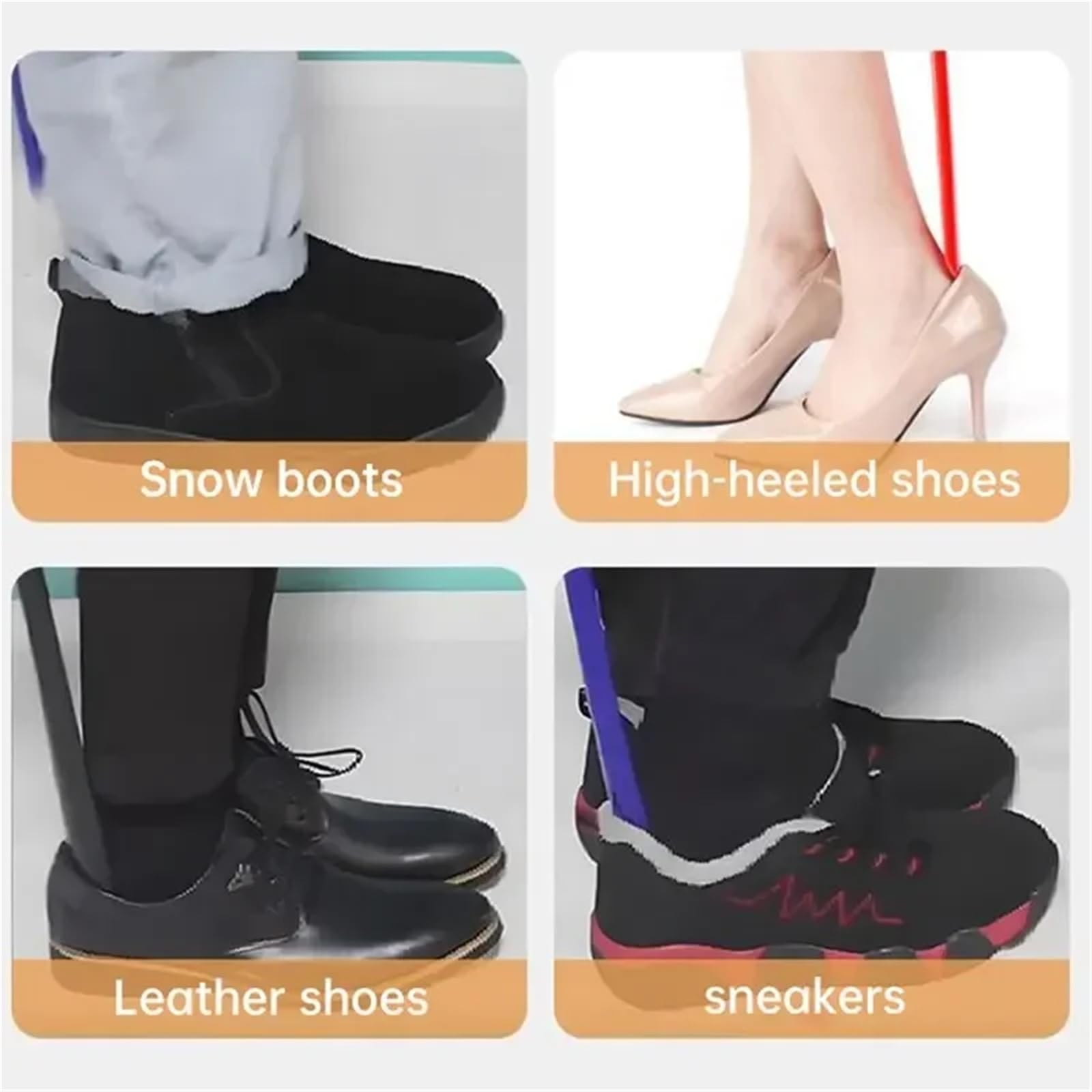 Cuernos de zapato extralargos, cuerno de plástico negro, forma de cuchara, elevador de calzador, accesorios flexibles for zapatos