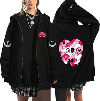 Unisex Anime Cosplay Hooded Sweatshirt 2D Printed Zipper Jacket Coat Hoodies Adult Hotel Black Casual Sweater