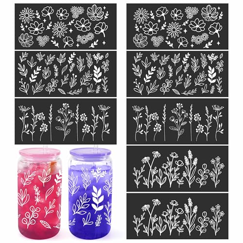 Joyclub 8 Sheet UV Dtf Cup Wraps for 16oz Glass Cups with Lids and Straws Teacher Appreciation Welcome Back to School Decor Transfer Stickers for Reusable Iced Coffee Cup Beer Can Glass (Flower)