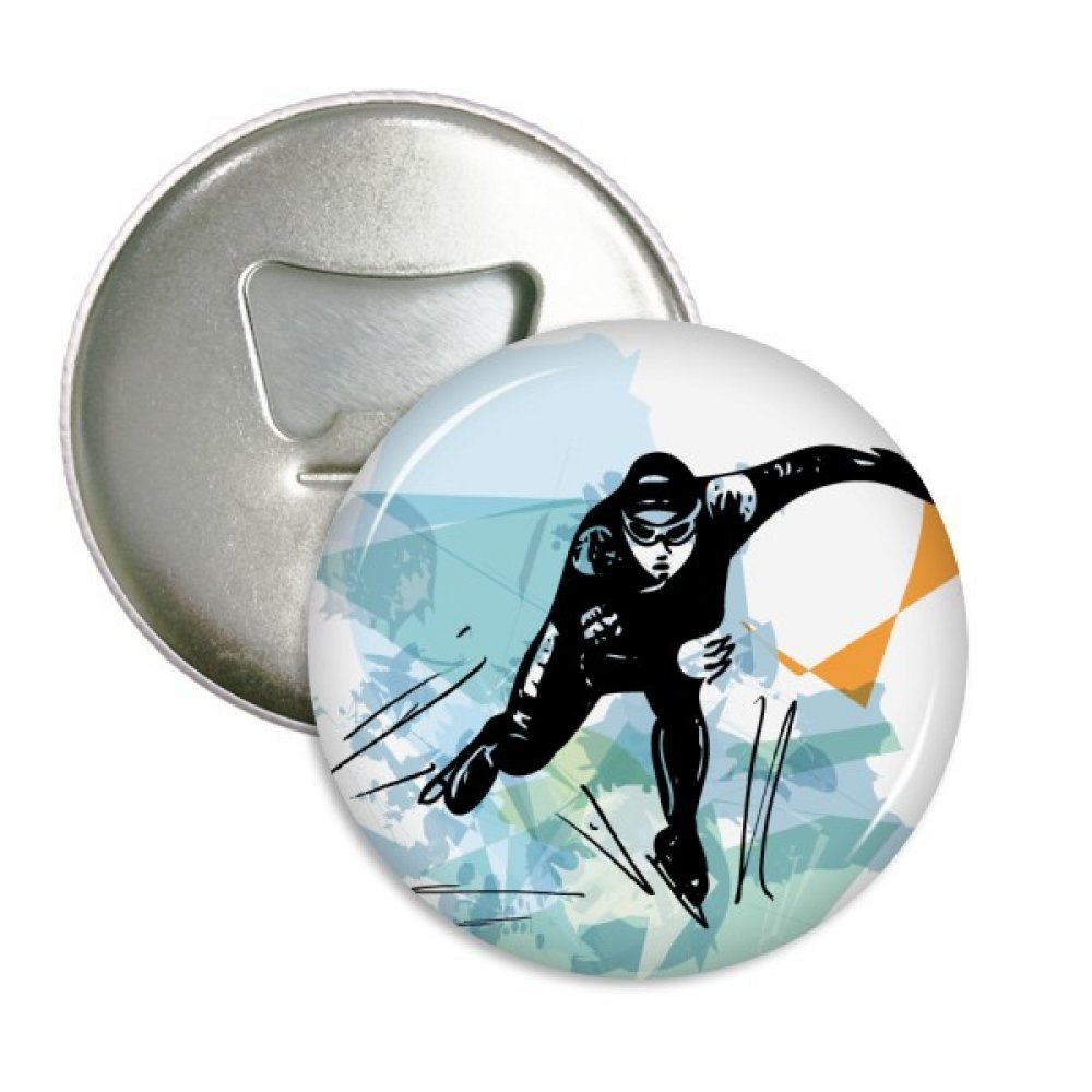 Aimant frigo patinage de vitesse et décapsuleur rond pour vos soirées sportives d'hiver