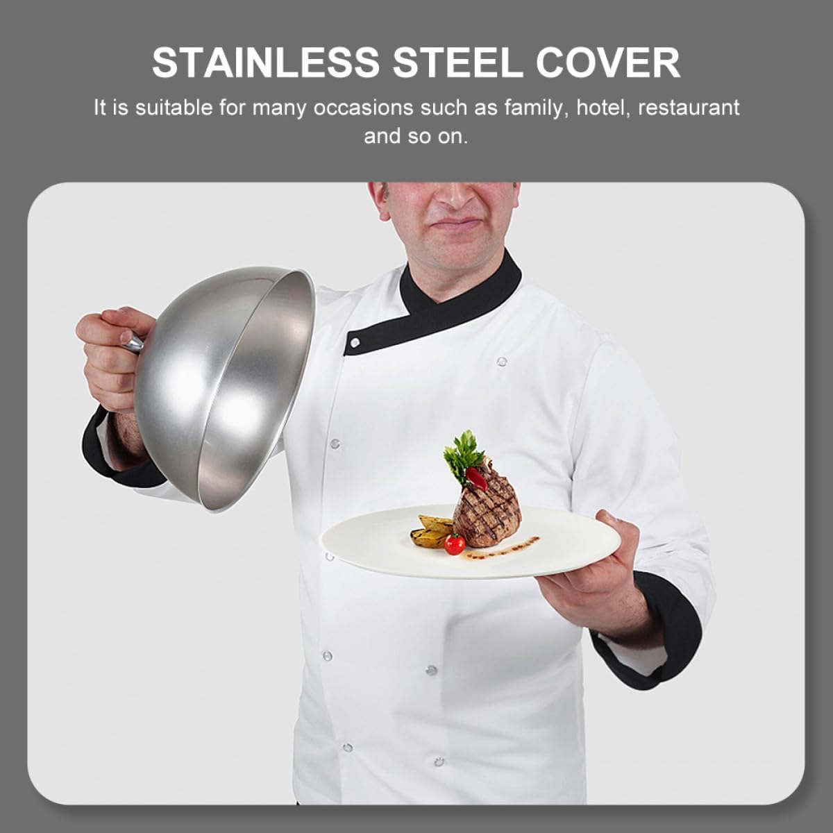 Stainless Steel Steak Cover 26cm Oil-proof Food Dome Household Dish Protector for Kitchen Griddle and Dining Use