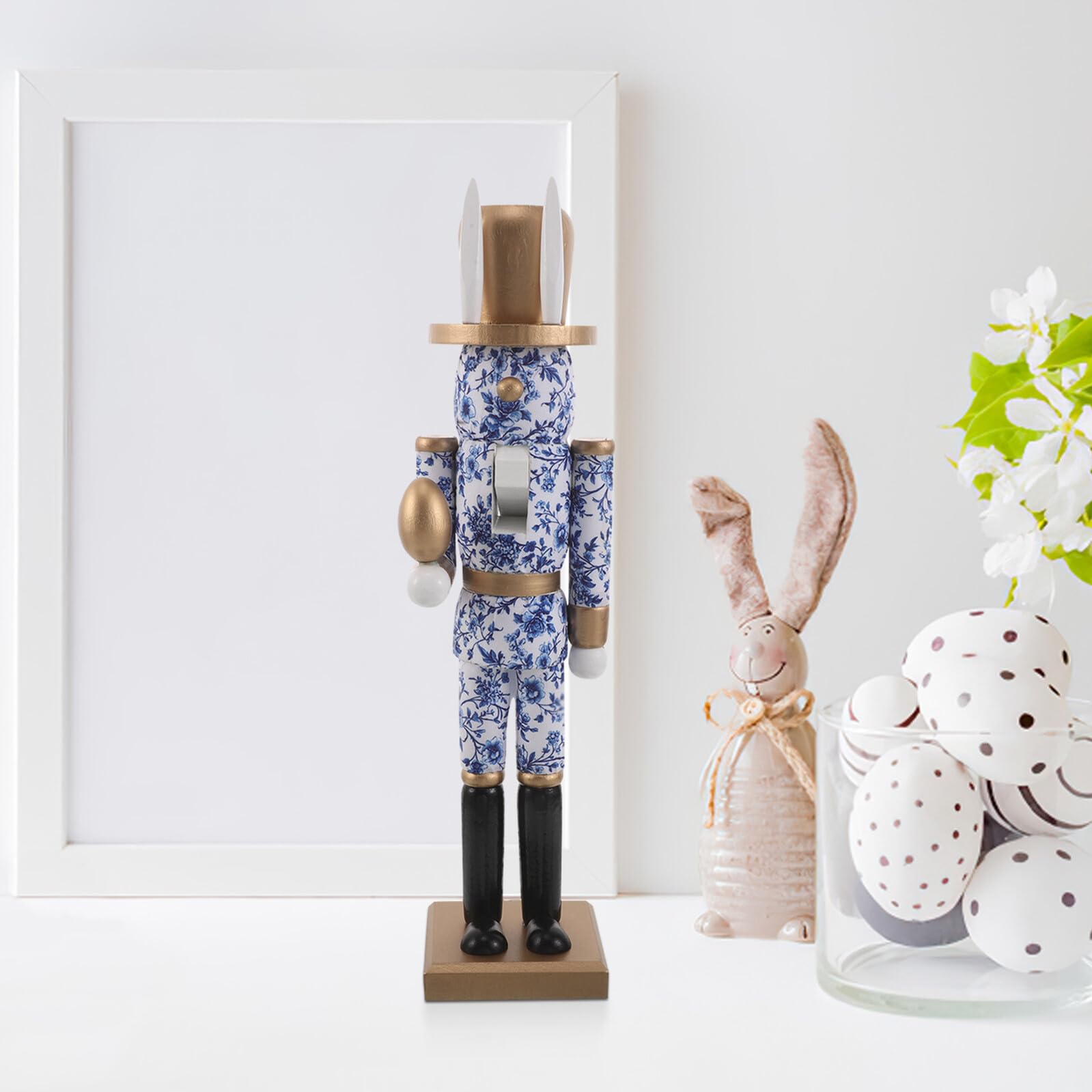 Blauer Hasen Nussknacker und Kunstharz Platzsparende Osterhasen Deko Figuren für Frühlingsparty Dekoration und Regaldekoration mit Orientalischem Charme