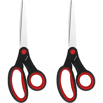left-handed scissors 2 pieces 8 inch stainless steel scissors set with soft handle for home school office sewing materials red