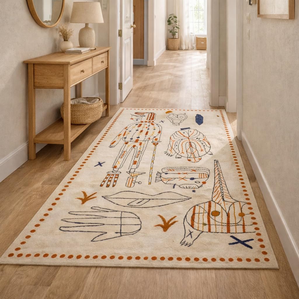 Hand-Tufted Wool Rug, Modern Beige Taupe Living Room Area Rug for Bedroom Dining Room, Premium Handmade Wool Carpet 7x10