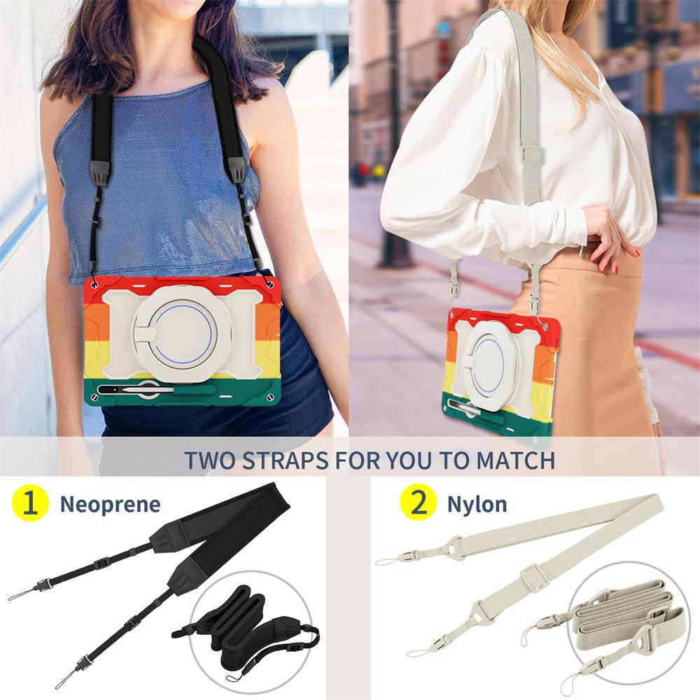 JZ Handheld Rotating Ring Bracket Armour Silicone Sprawa Dla Samsung Galaxy Tab S9 Ultra 14.6 inch SM-X910/X916 Tablet - [Shoulder Strap][Angle Adjustment][Pencil Holder] - Colorful Pink