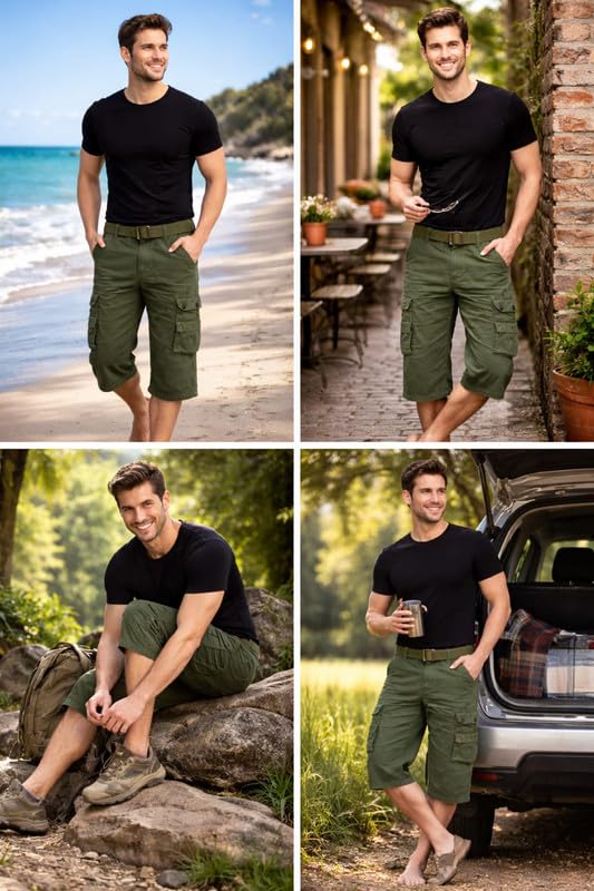Image of Krystle Men's Cotton Cargo Capri Shorts Below Knee | Multi-Pocket Casual Summer Wear (Multicolor,Multisize) (Comfortable)