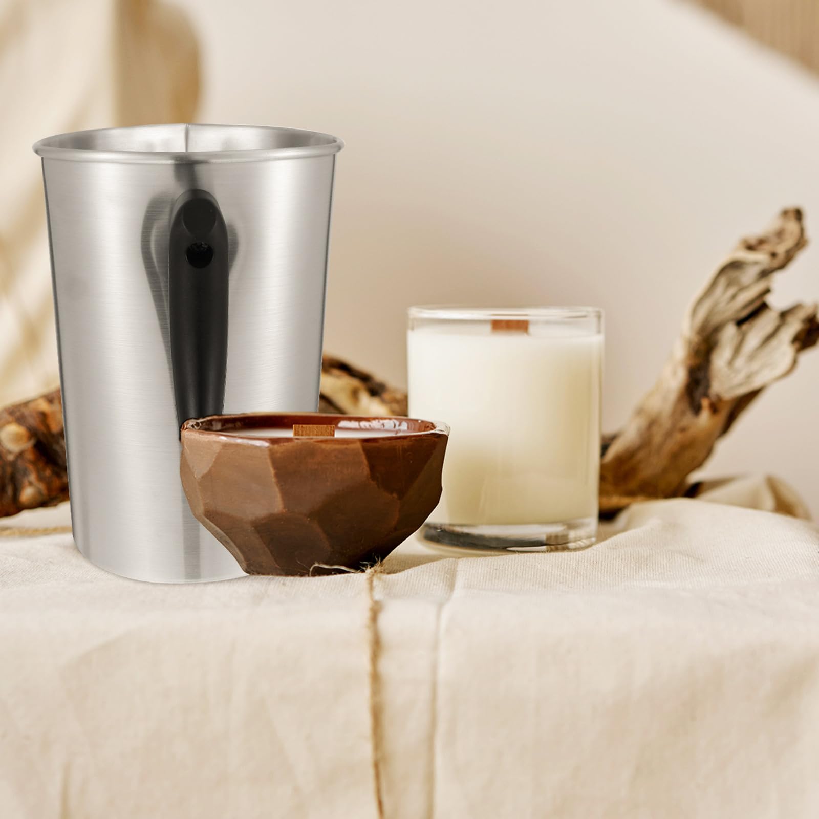 JECOMPRIS Kits para Hacer Velas de Cera de Soja para Diy, Olla de Aluminio Mango Antiquemaduras, Capacidad 3, Base Plana y Fácil Limpieza para Manualidades en Casa