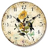 Telisha Wooden Wall Clock Flower Sunflower Butterfly Clock Retro Vintage Large Clock Home Decorative