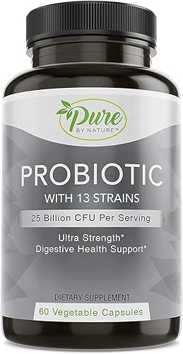 Pure By Nature Probióticos para mujeres y hombres, 13 cepas con 25 mil millones de UFC, probióticos para la salud digestiva, salud intestinal, apoyo