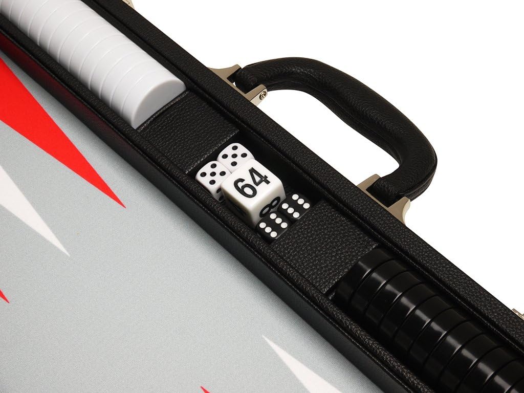 New Deal Silverman & Co. 19-inch Premium Backgammon Set - Large Size - Black Board, White and Scarlet Red Points
