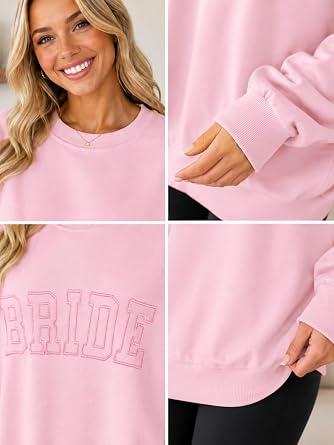 MYHALF Bride Sweatshirt Women Bachelorette Party Shirt Embroidered Bride Pullover Future Mrs Gift Long Sleeve Wedding Top