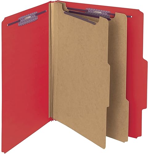 Smead PressGuard Carpeta de archivos de clasificación con cierres SafeSHIELD, 2 divisores, expansión de 2 pulgadas, tamaño carta, rojo brillante, 10