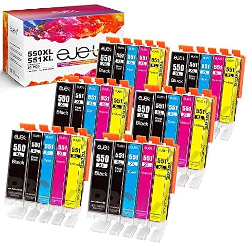ejet 550XL Replacement for Canon PGI-550 CLI-551 Ink Cartridges Compatible for Pixma iP7250 MG5650 MX925 iX6850 MG5550 MG5450 MG6650 MX920 MG5400 MG6450 MG7500 (Black Cyan Magenta Yellow, 30-Pack) Cover