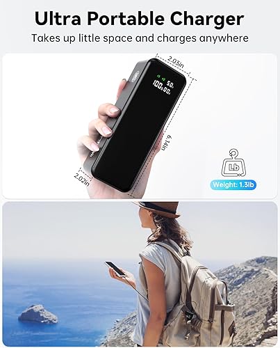 Miniatura 2 de Banco de energía de 27000 mAh, cargador portátil de 3 puertos de alta capacidad, carga rápida de 120 W, pantalla inteligente para trabajo al aire