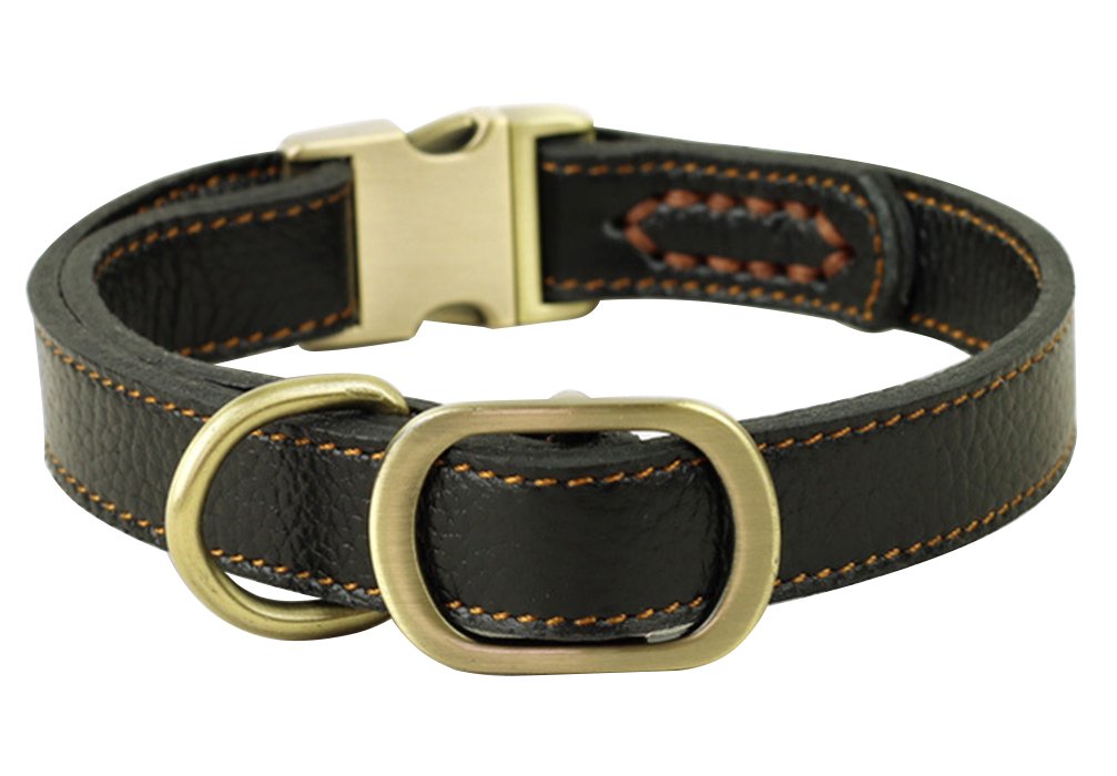 JIngwy All Natural Real Leather Collar for Dog/Pet 3 Suit for Small Medium and Large Size Dog/Pet 2 Colors Brown and Black (M, Black)
