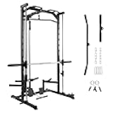 Smith Machine Power Rack with LAT-Pull Down System, Landmine, Barbell Bar, Plate Storage Pegs and More Training Attachment